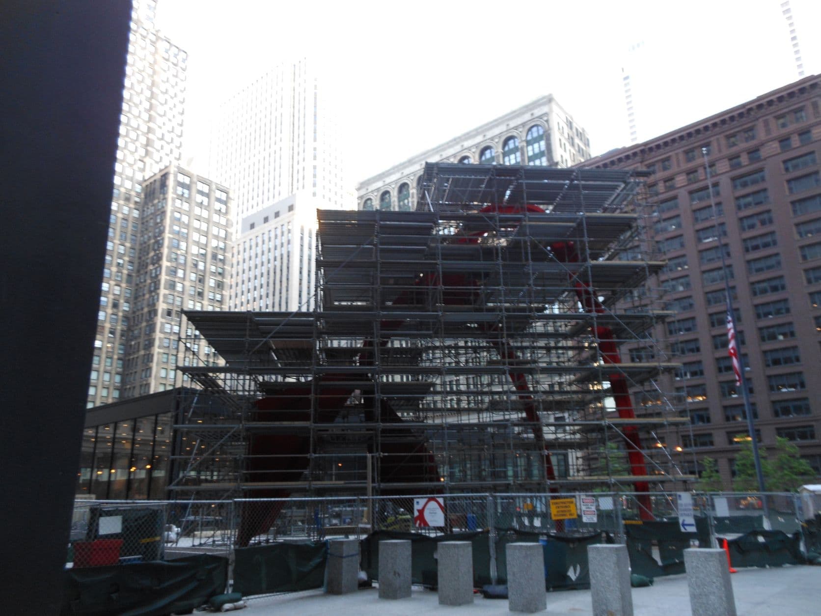 Chicago Flamingo Sculpture with scaffolding