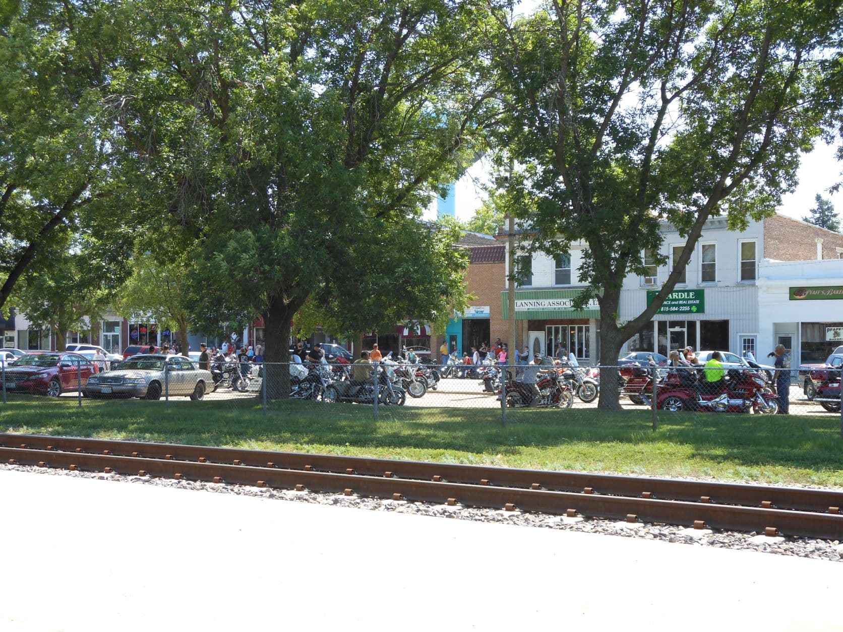 Motorcycles on small town main street