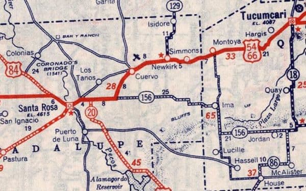 Vintage Route 66 map showing the historic highway route